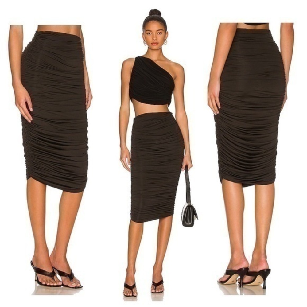 NWT Not Yours To Keep NYTK Ciel Black Ruching Midi Skirt Medium M H29